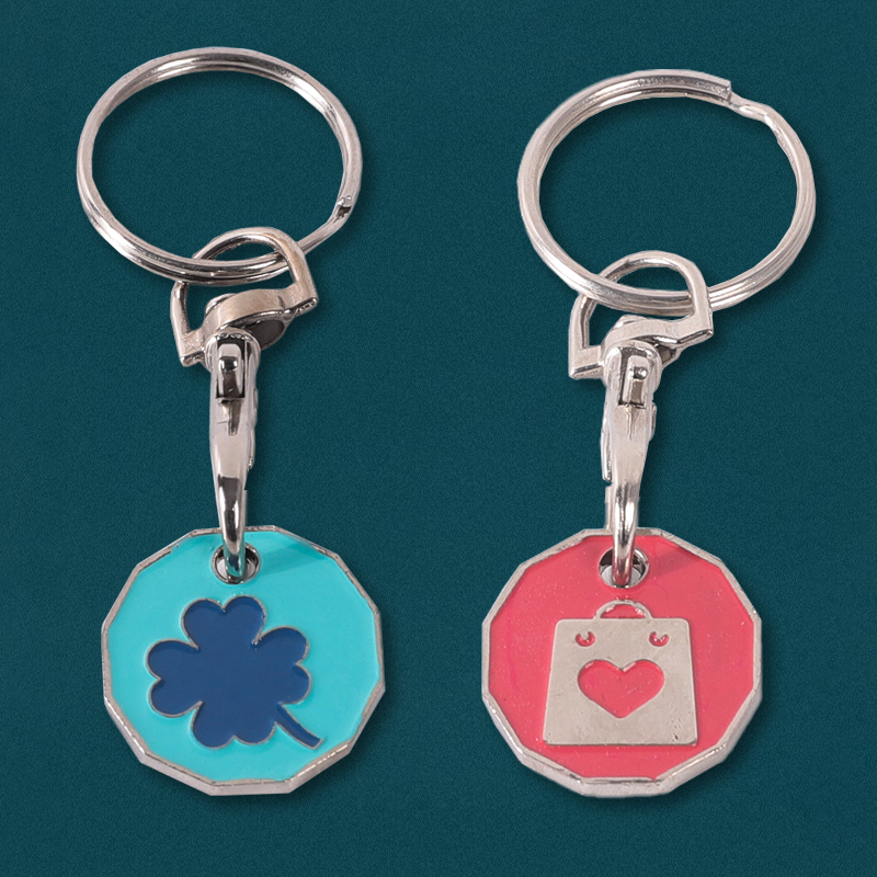 Promotional Round Soft Enamel Metal Supermarket Trolley Coin Keychain