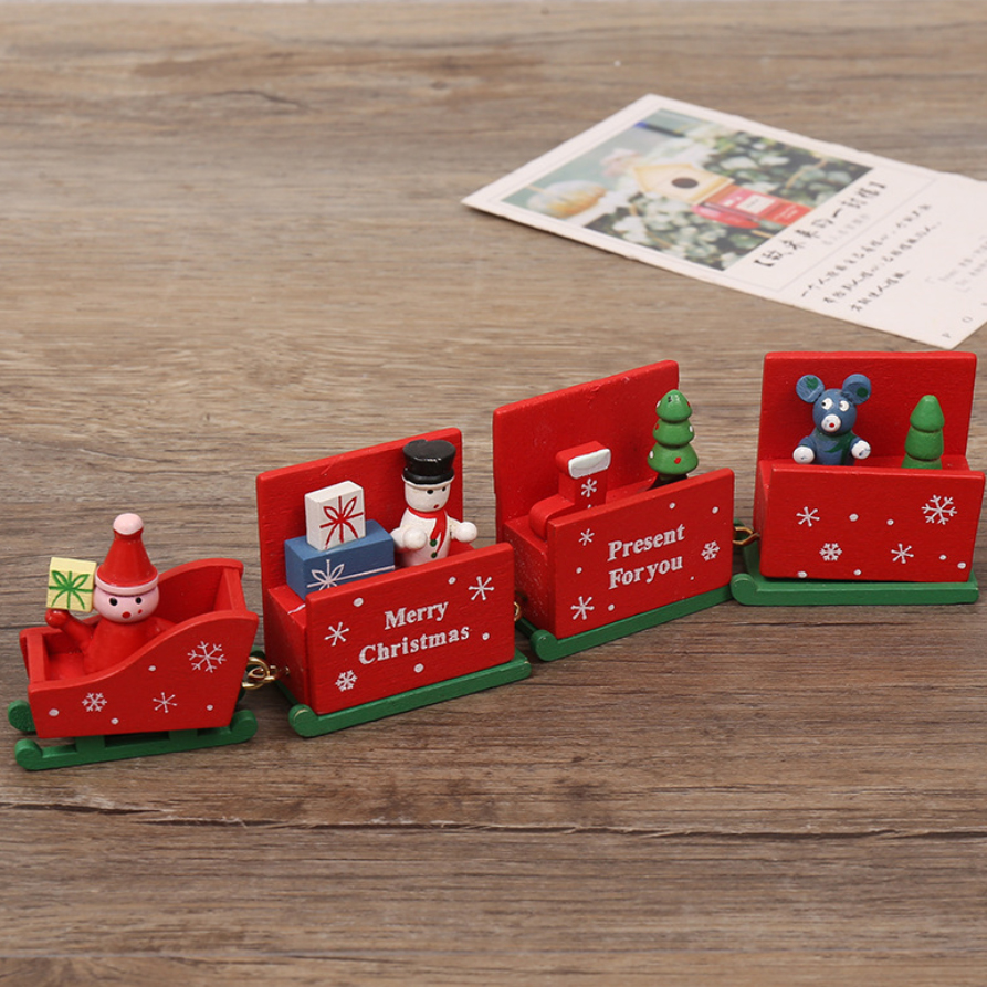 Christmas Toy Train for Decor, Cute Wooden Mini Ornaments Gift Set for Christmas Party Kindergarten Decoration