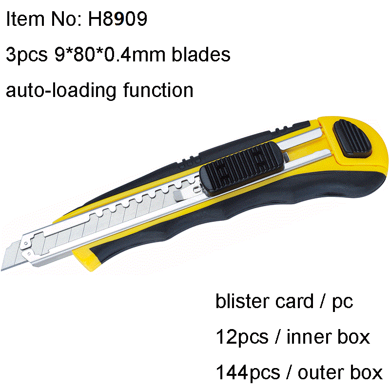 9mm Utility Cutter Knife With 3pcs Blades Autoloading Function