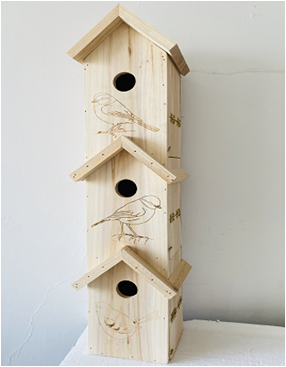 Bird house with laster carving birds