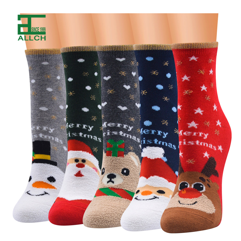 FS000373 Knit Socks Women Multi Designed Cartoon Gift Christmas Stockings 100% Cotton Socks