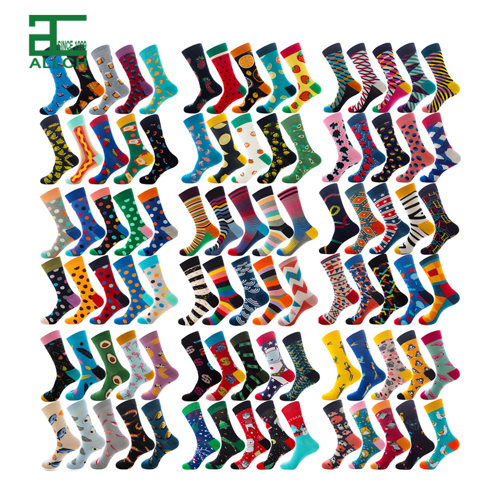 FS000232 Amazon Checker Diamond Shaped Cartoon Men Christmas Animal Fruit Food Dot Crew Socks