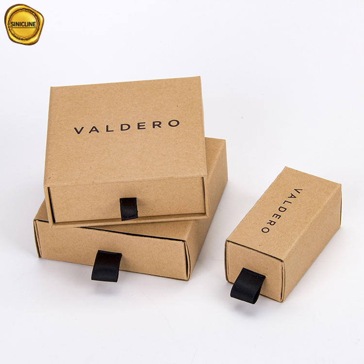 Sinicline custom black logo printed matte drawer kraft paper packaging box with puller