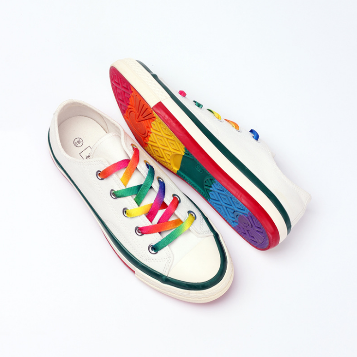 Fashion trends students board white sneakers rainbow canvas shoes