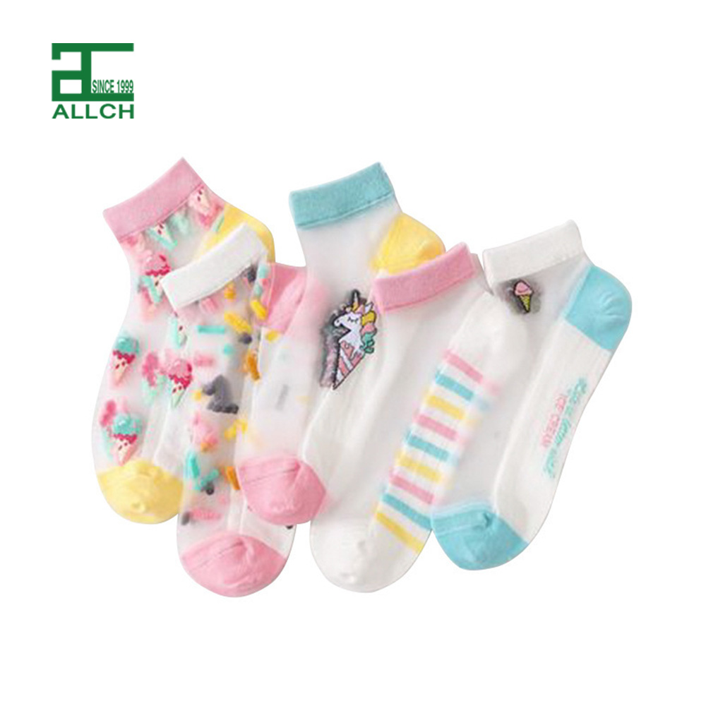 FS000239 Fashion Glass Silk Socks Ladies Fruit Girls Knitted Lace Boat Ankle Women Crystal Socks