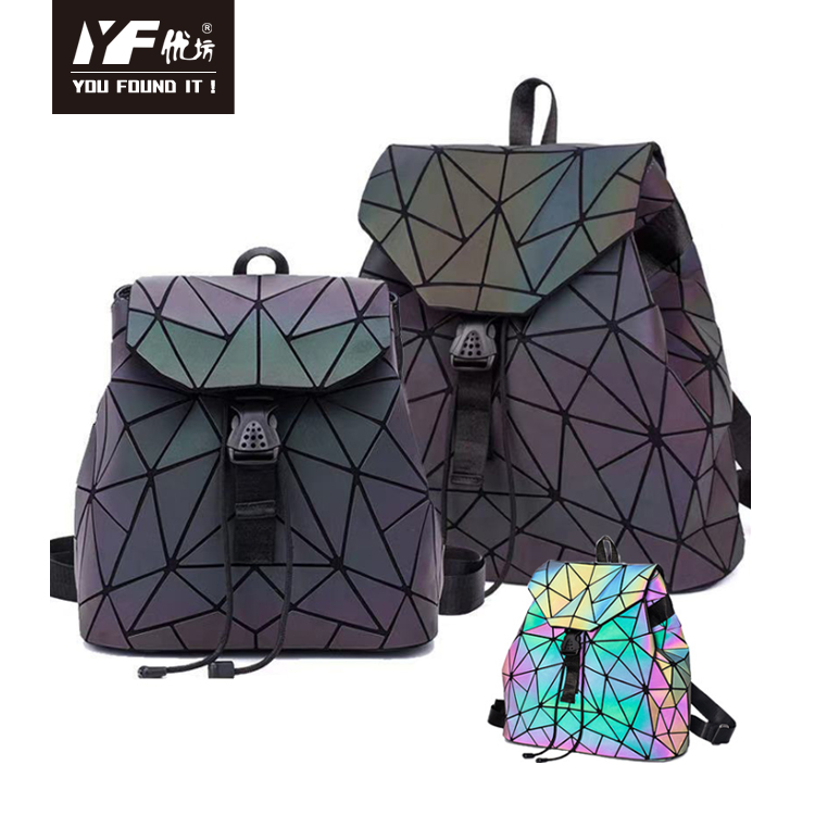 Wholesale fashion geometric luminous backpacks pu leather sports school students unisex backpacks