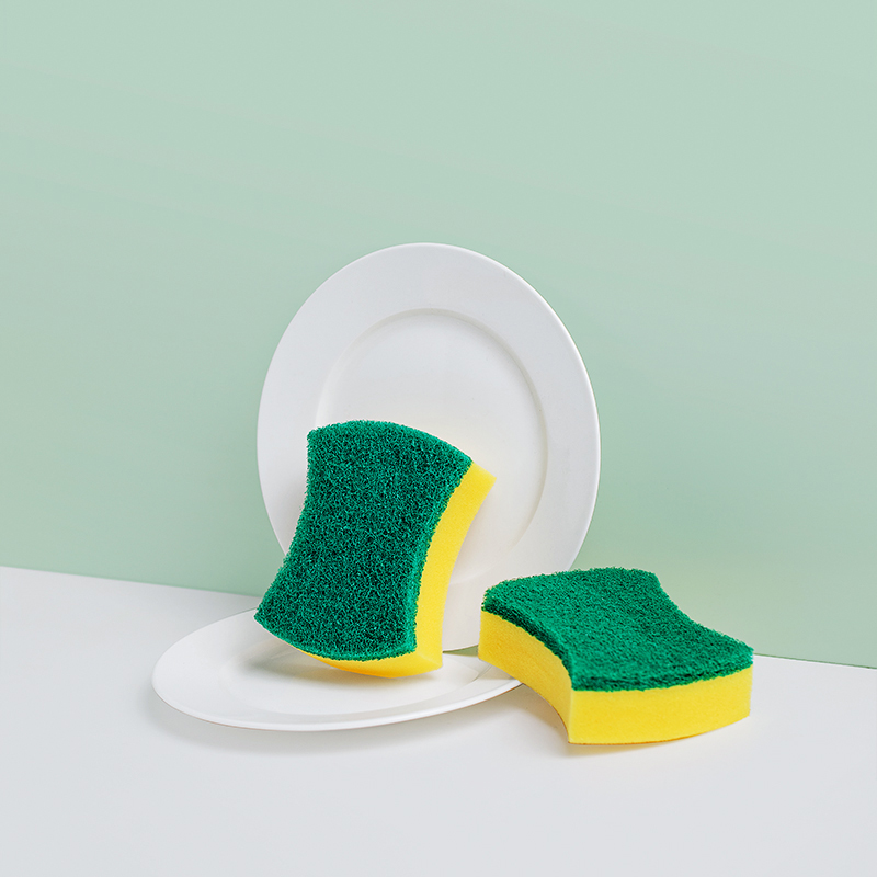 Fast cleaning non-abrasive dish sponge dish scourer sponger scourer with scrubbing material for kitchen