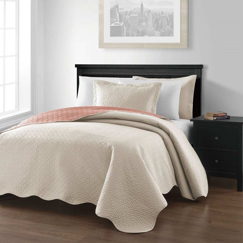 100% polyester bedspread solid pinsonic quilt set