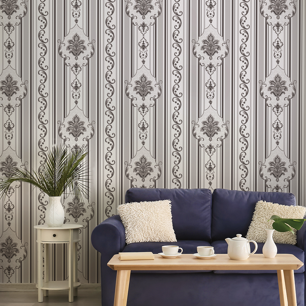 Classic Damask & Stripes Design Vinyl Wallpaper for Wall