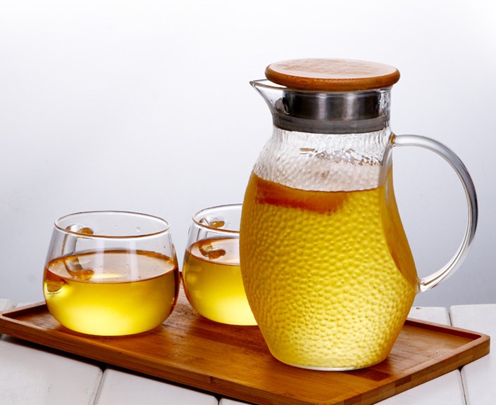 1.2L Penguin Shape Pyrex High Quality Hot and Cold Glass Water Pitcher With Bamboo+Stainless Steel Lid