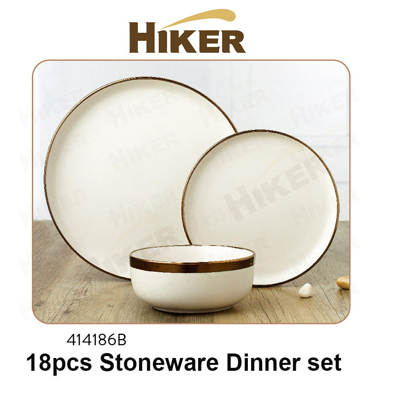 18pcs Stoneware Colorglazed Dinner Set with metalic gold glaze rim