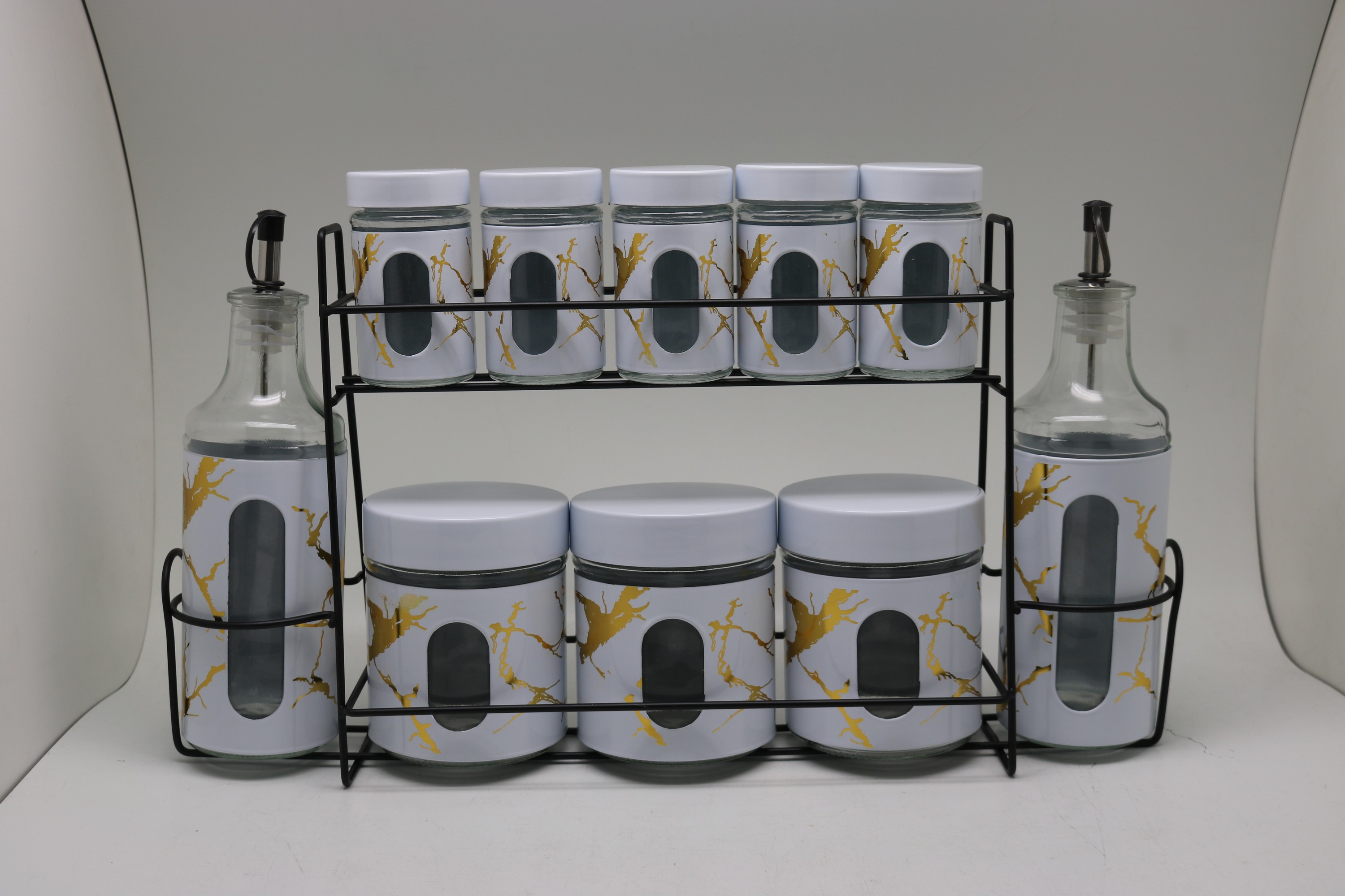 Glass canister set with stand