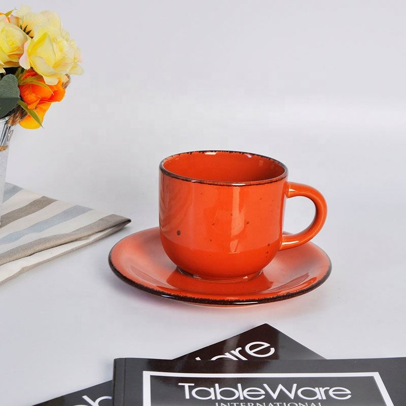Colored hand painted cup & saucers