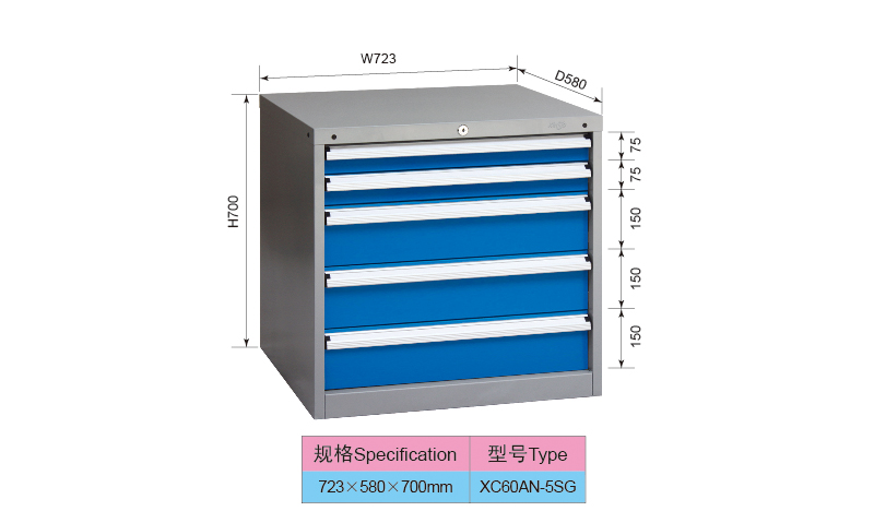 723mm Wide Heavy Duty Garage 5 Drawers Industrial Tooling Cabinet Drawer Unit