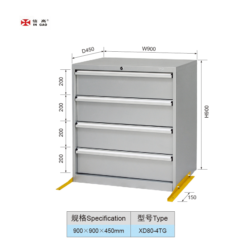 900mm Wide Heavy Duty Garage 4 Drawers Tooling Cabinet Drawer Unit