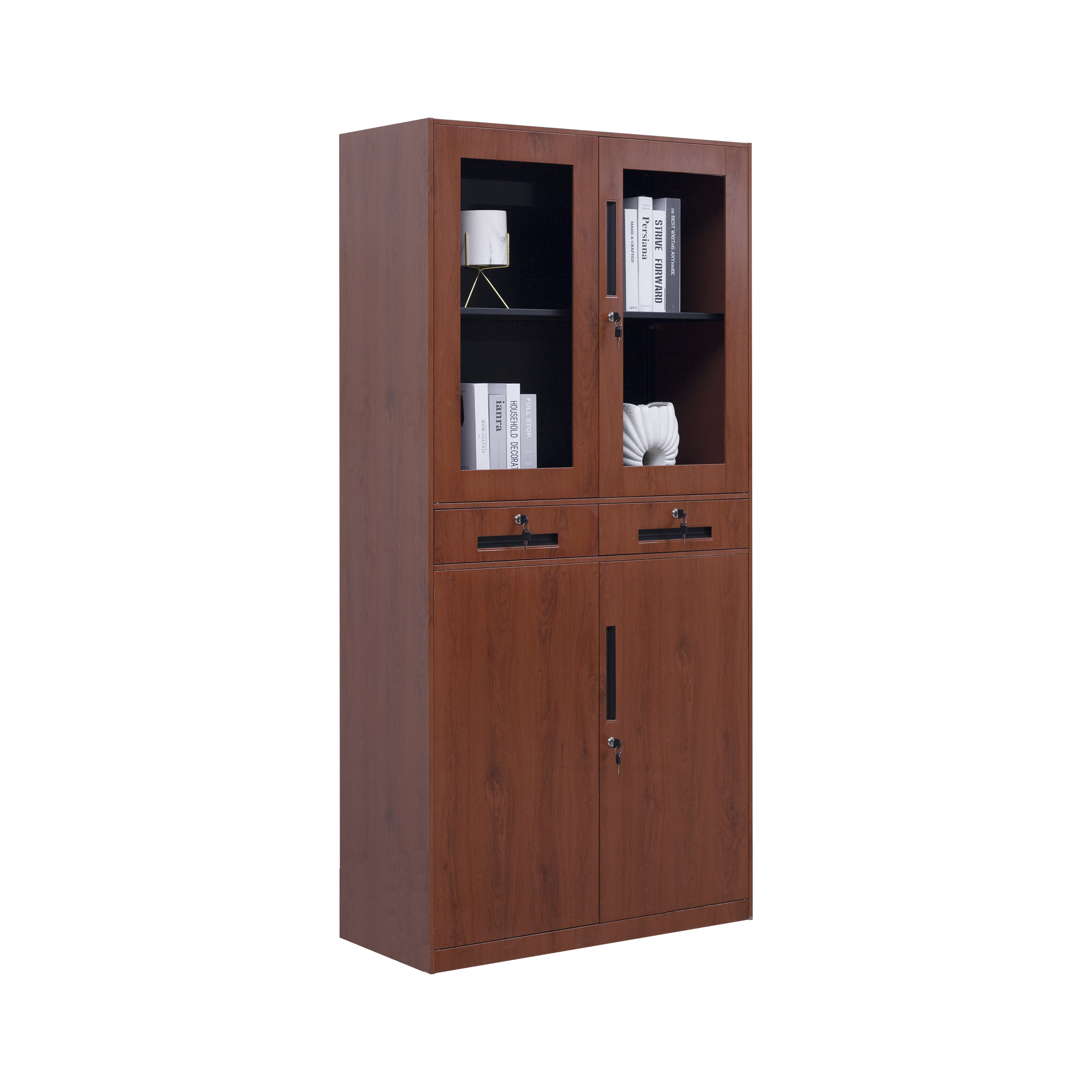 Slim frame wood color metal cabinet