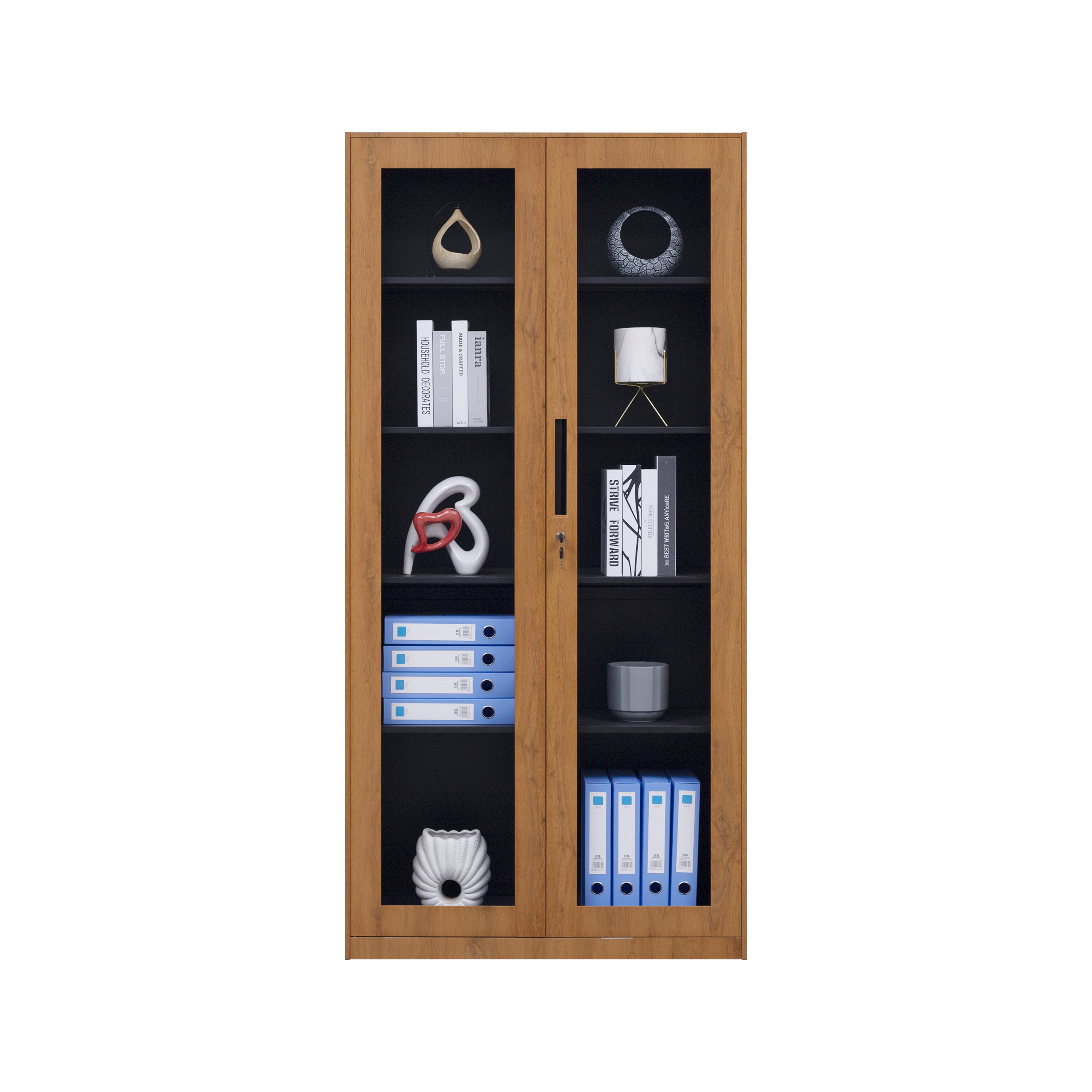 Slim frame wood color glass door cabinet