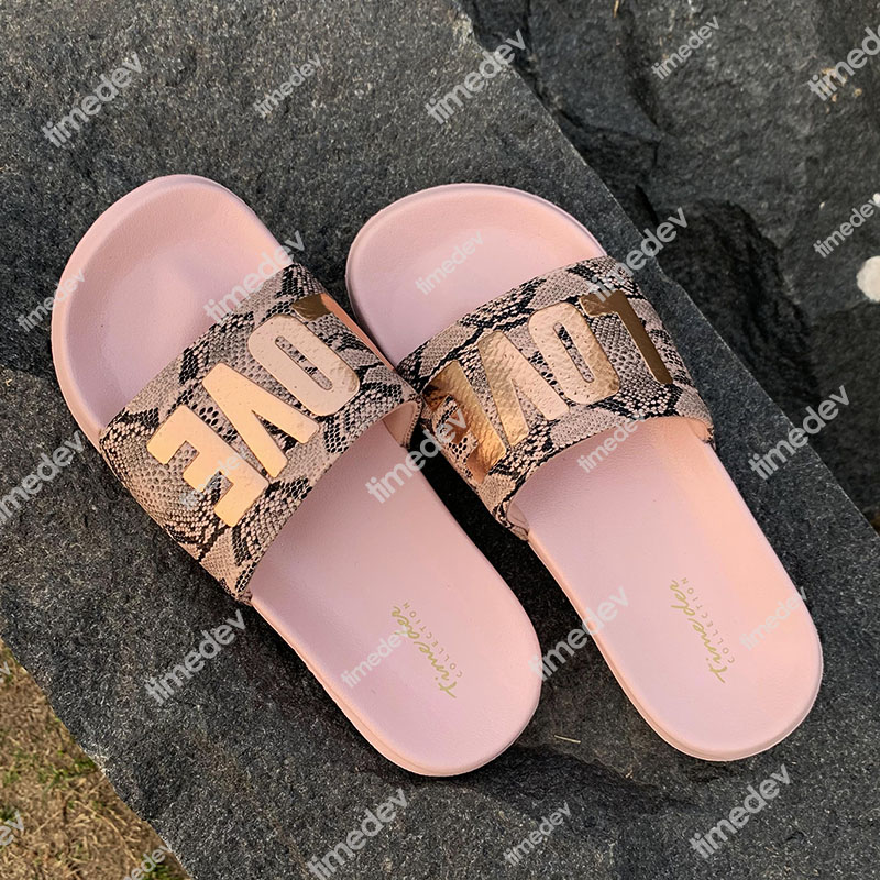 000-Timedev Ladies Fashion snakeskin PU with rose gold printing Injection Slipper Slide