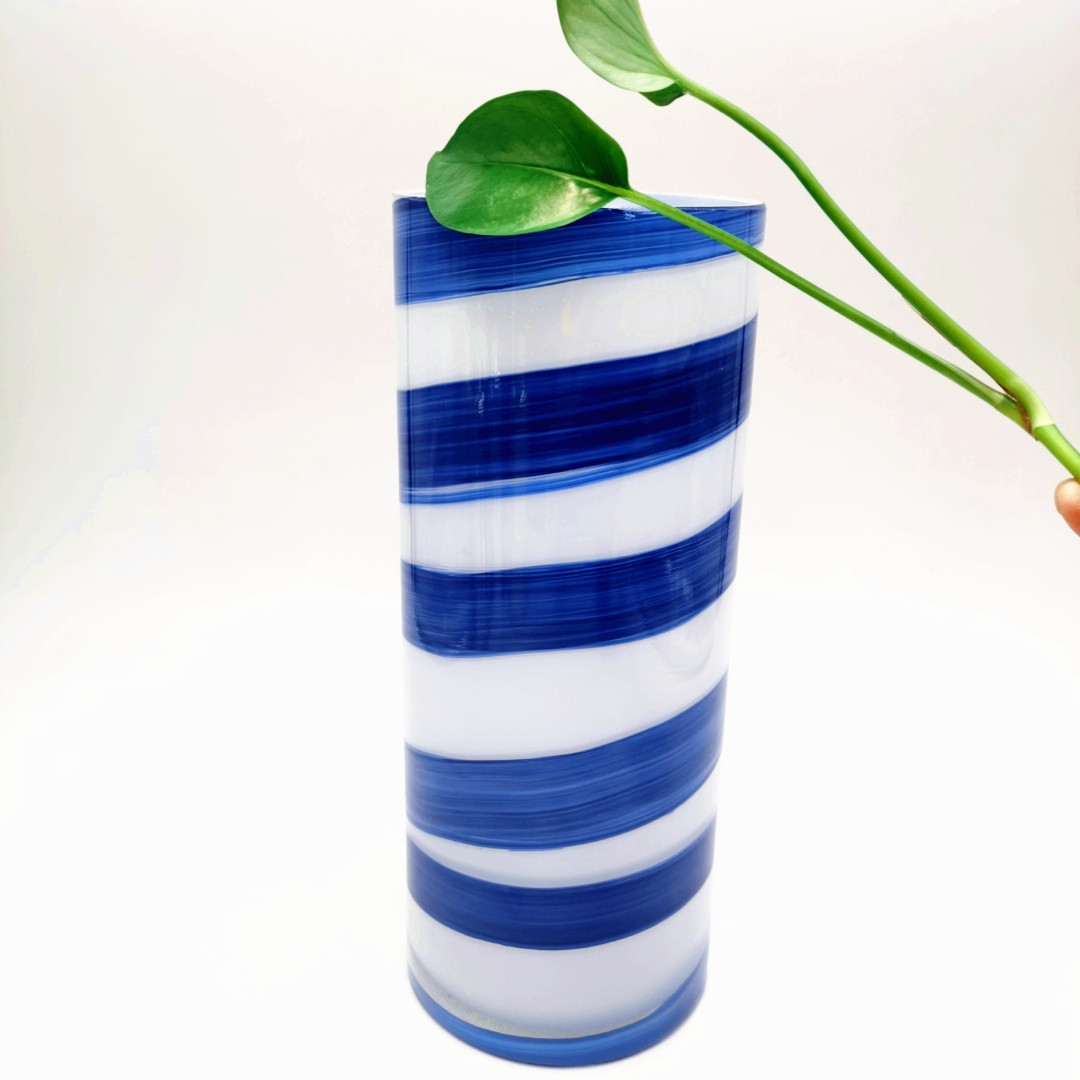 Custom Blue Colored Glass Vase For Home Deocration