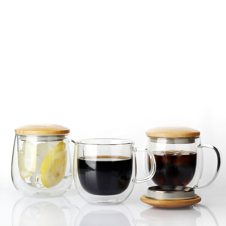 '0.3L' Handmade coffee glass double walled glasses borosilicate mugs double wall glass with lid