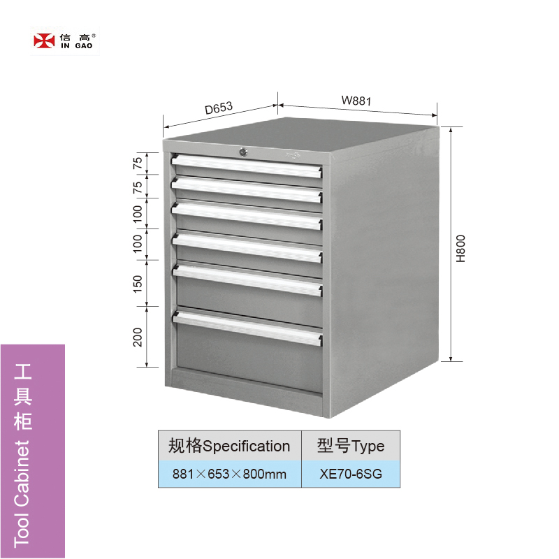 881mm Wide Heavy Duty Garage 6 Drawers Tooling Cabinet Drawer Unit