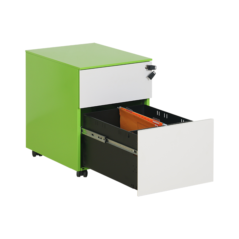 Green 2 Drawer Mobile Pedestal with flush front