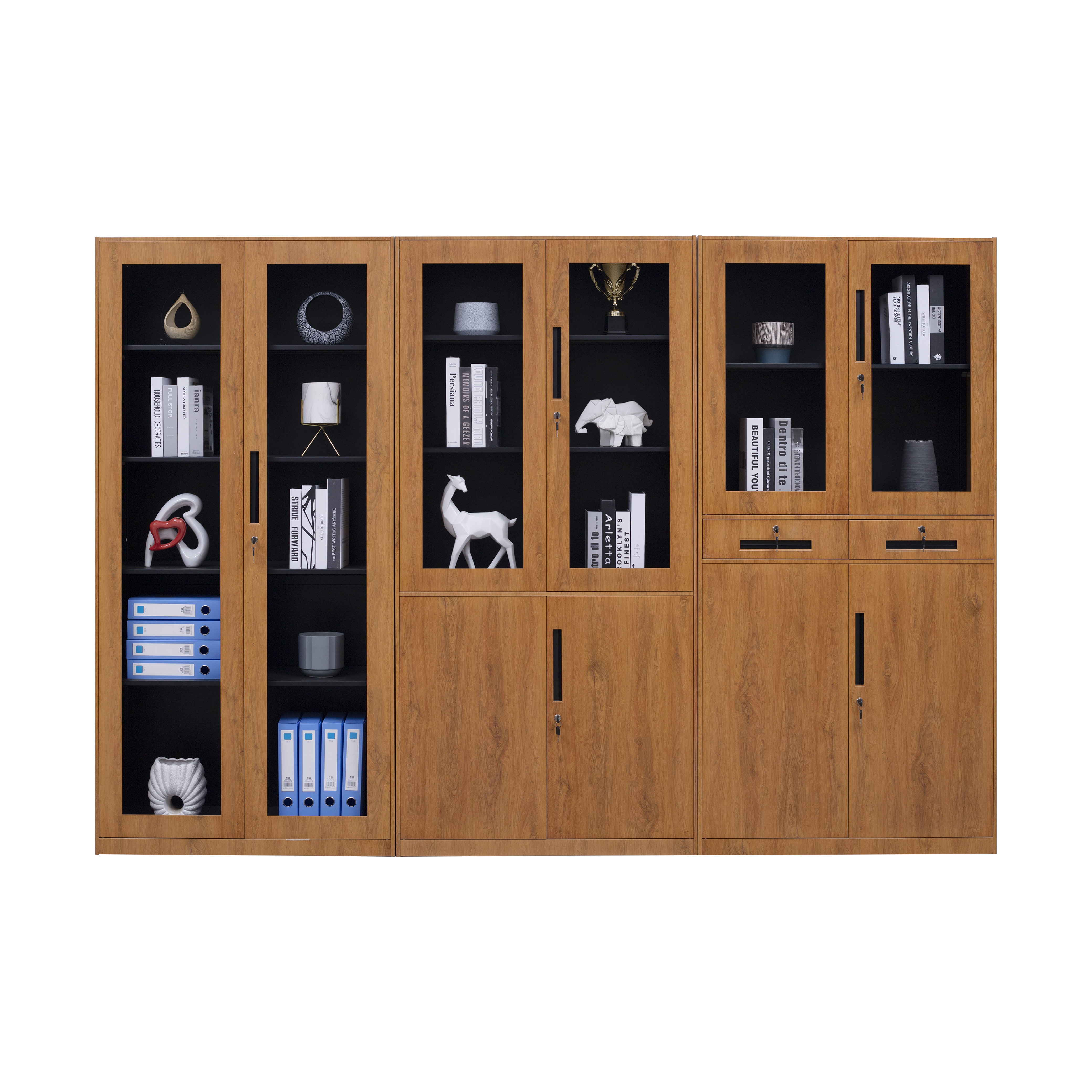 Slim frame wood color storage cabinet