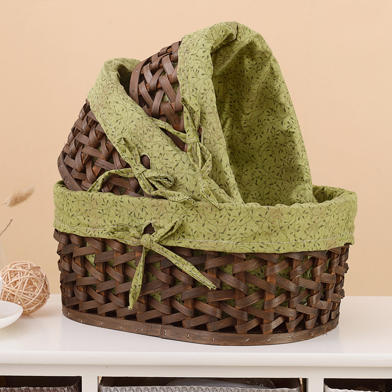 Oval green linner set three storage basket