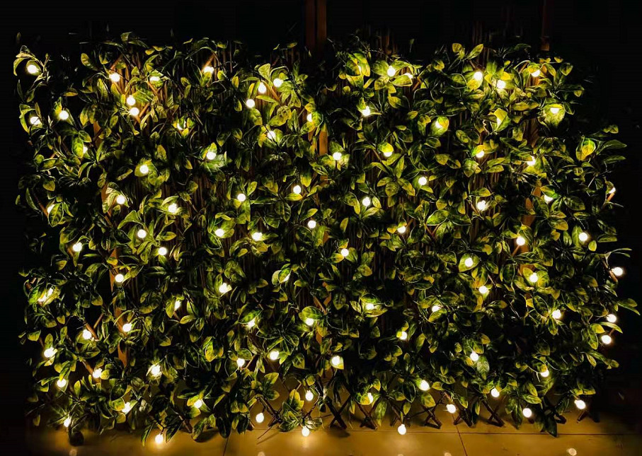 willow expanding trellis with artificial leaves and lights 100x200cm