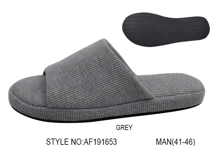Mens cenmented open toe slipper with Marl grey textile upper