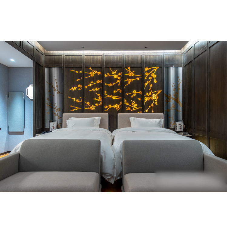 Customized Busniess Hotel MDF Double bed standard bedroom Furniture Set
