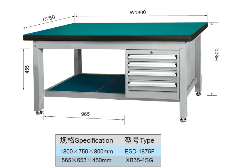 1.8 Meter Metal Garage Heavy Duty Workbench with 4 Drawers