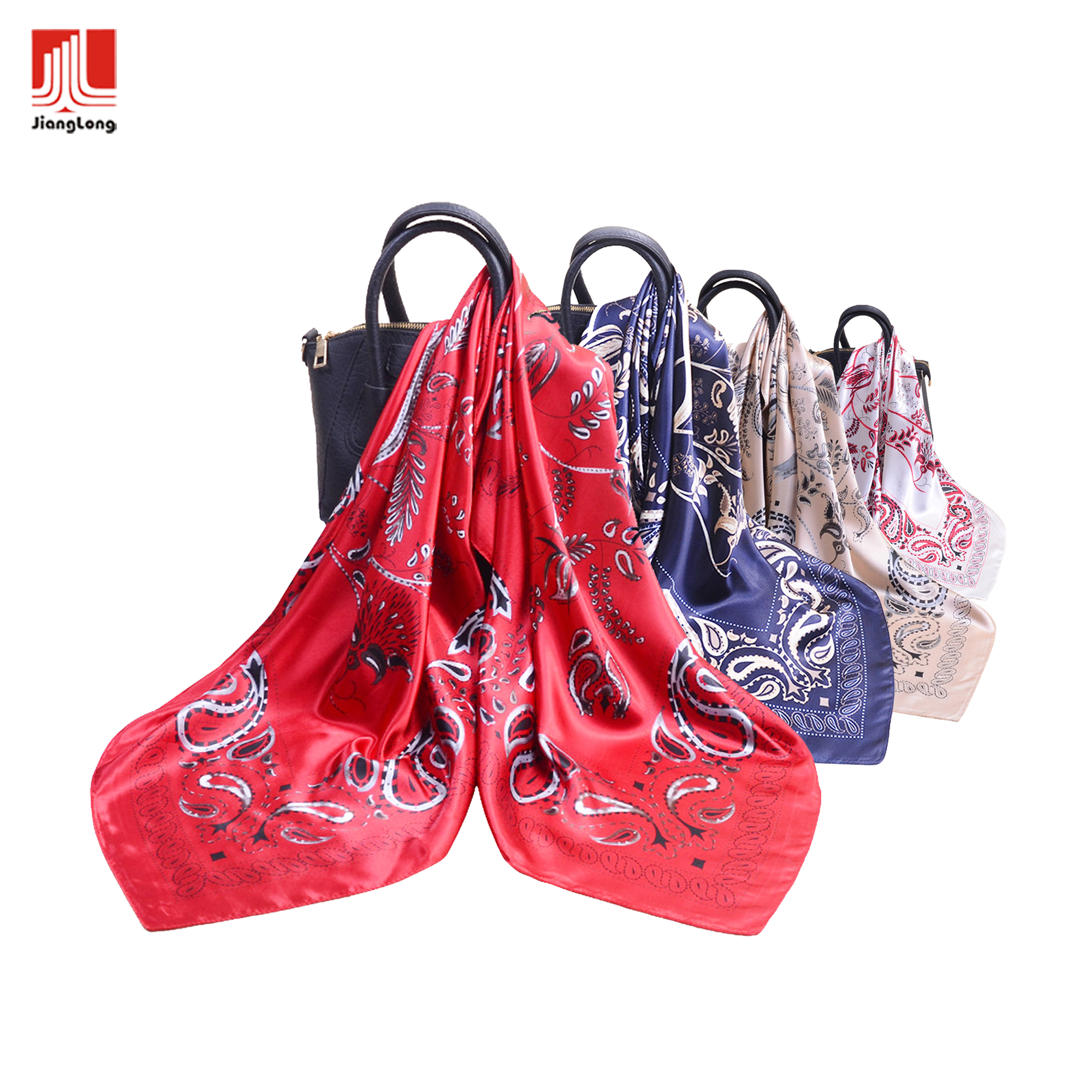 Hot selling lightweight printed silk feel women square scarf muslim hijab