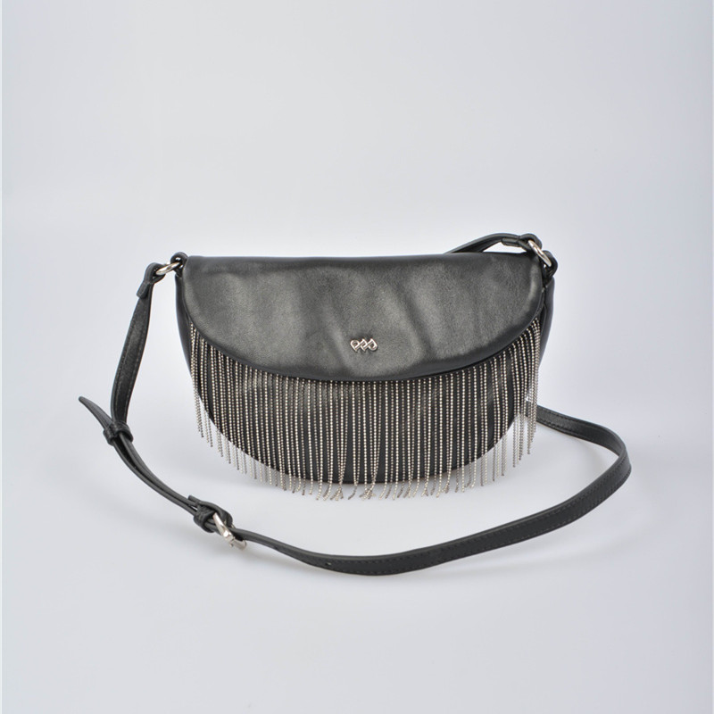 leather crossbody bag/halfmoon tassel