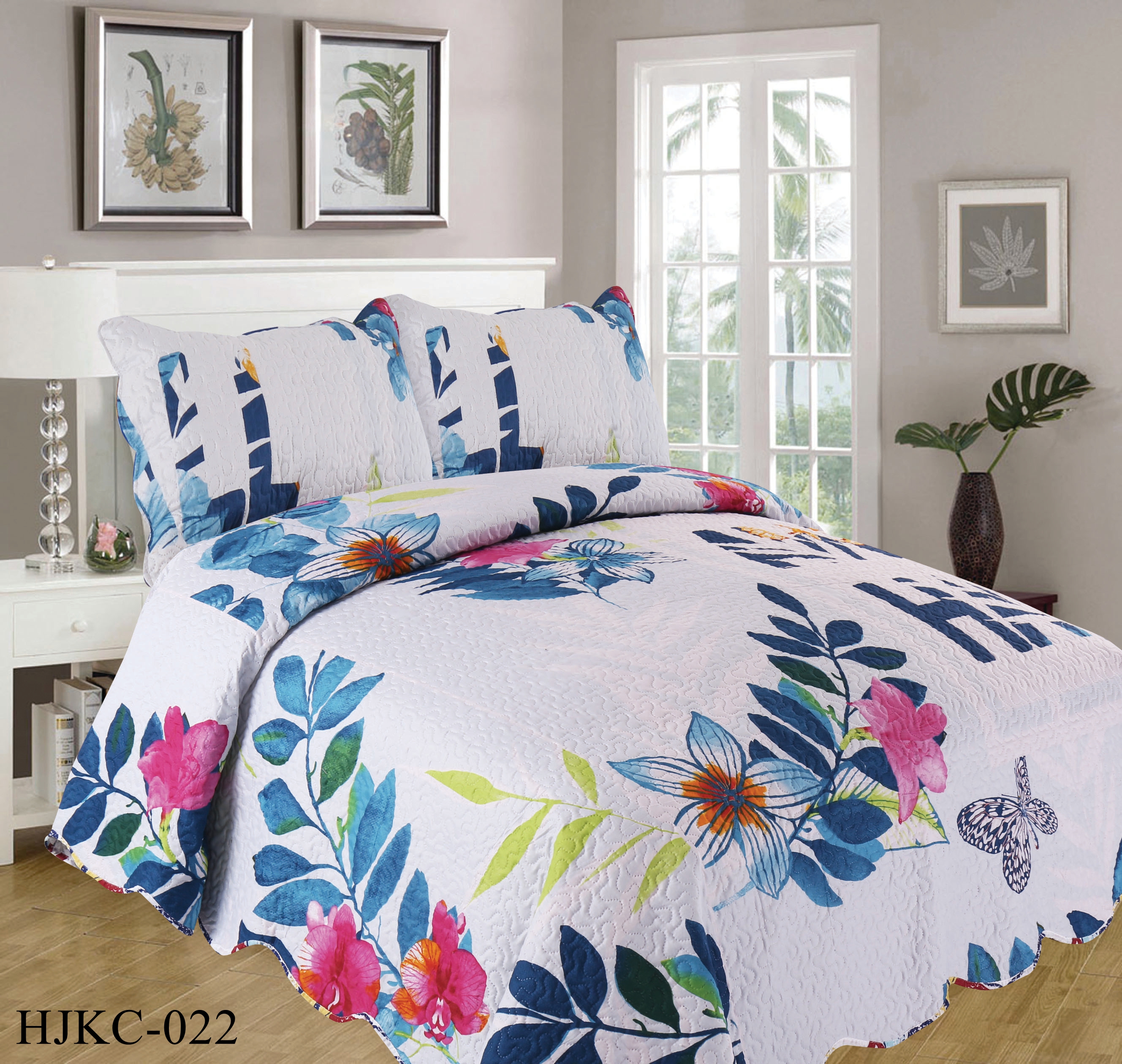 H&J panel printing floral quilt set floral bedspread