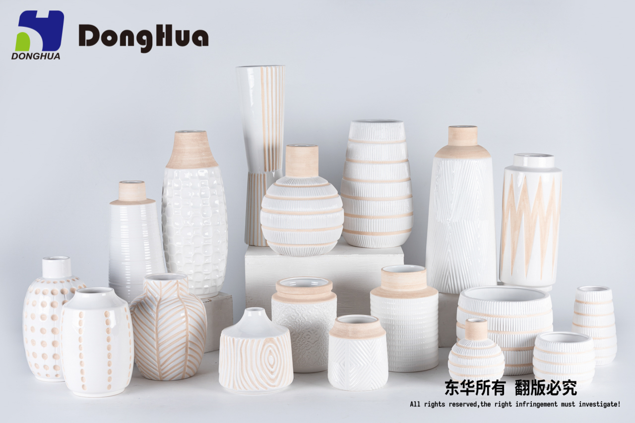 Ceramic tall vase ivory home decoration