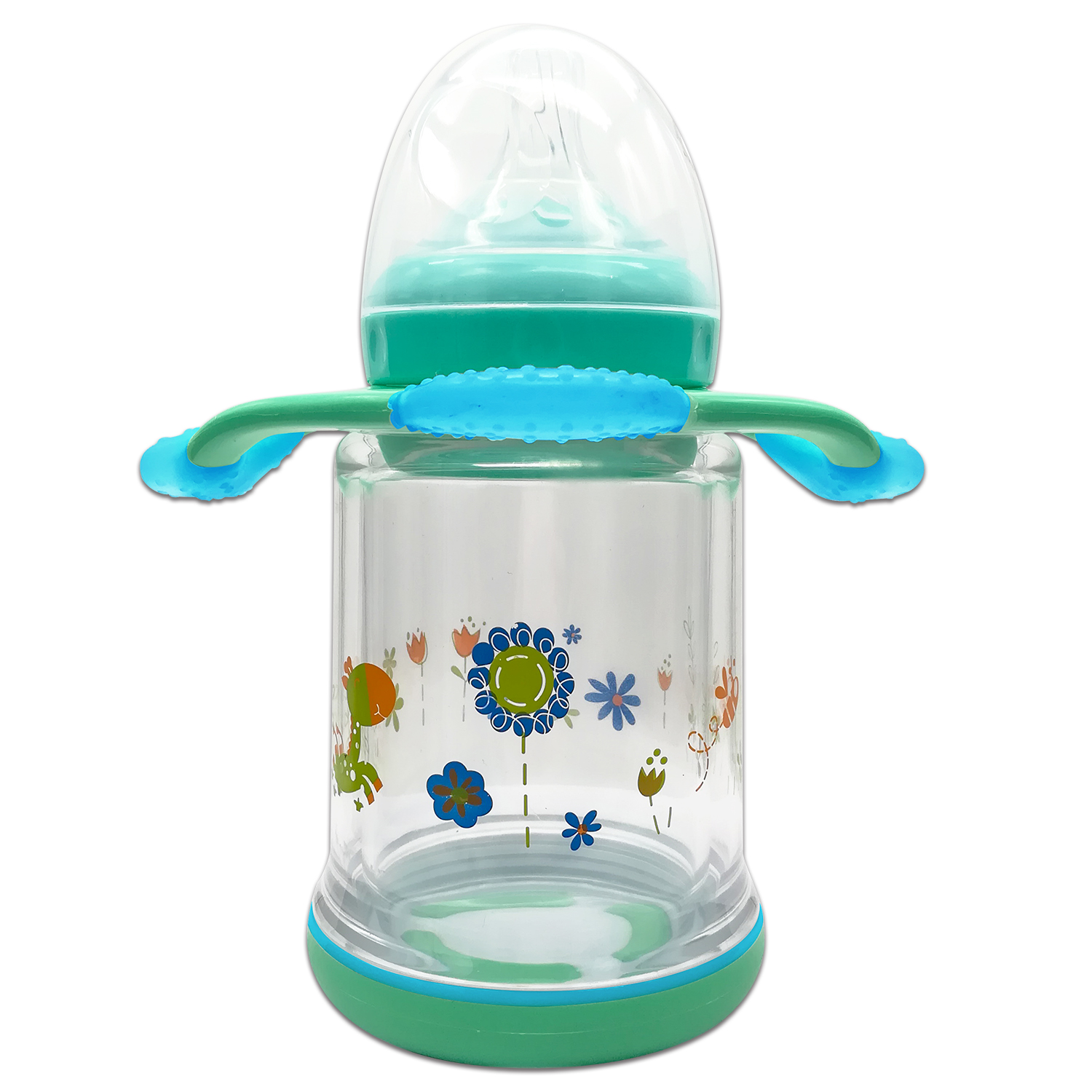 Double deck feeding bottle with teething handle
