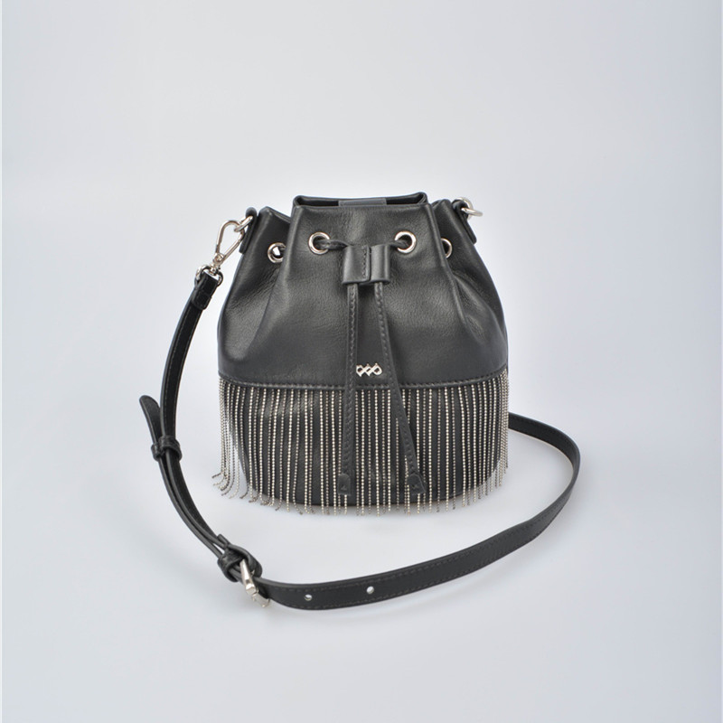 leather crossbody bag/bucket tassel