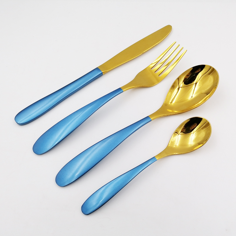 Stainless Steel flatware blue handle gold color