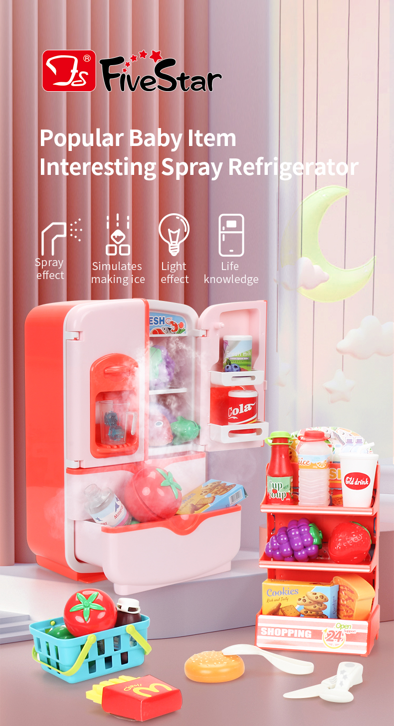 High Quality Speaking Mini spray Refrigerator Kitchen Toys Set Pretend Play House Toy