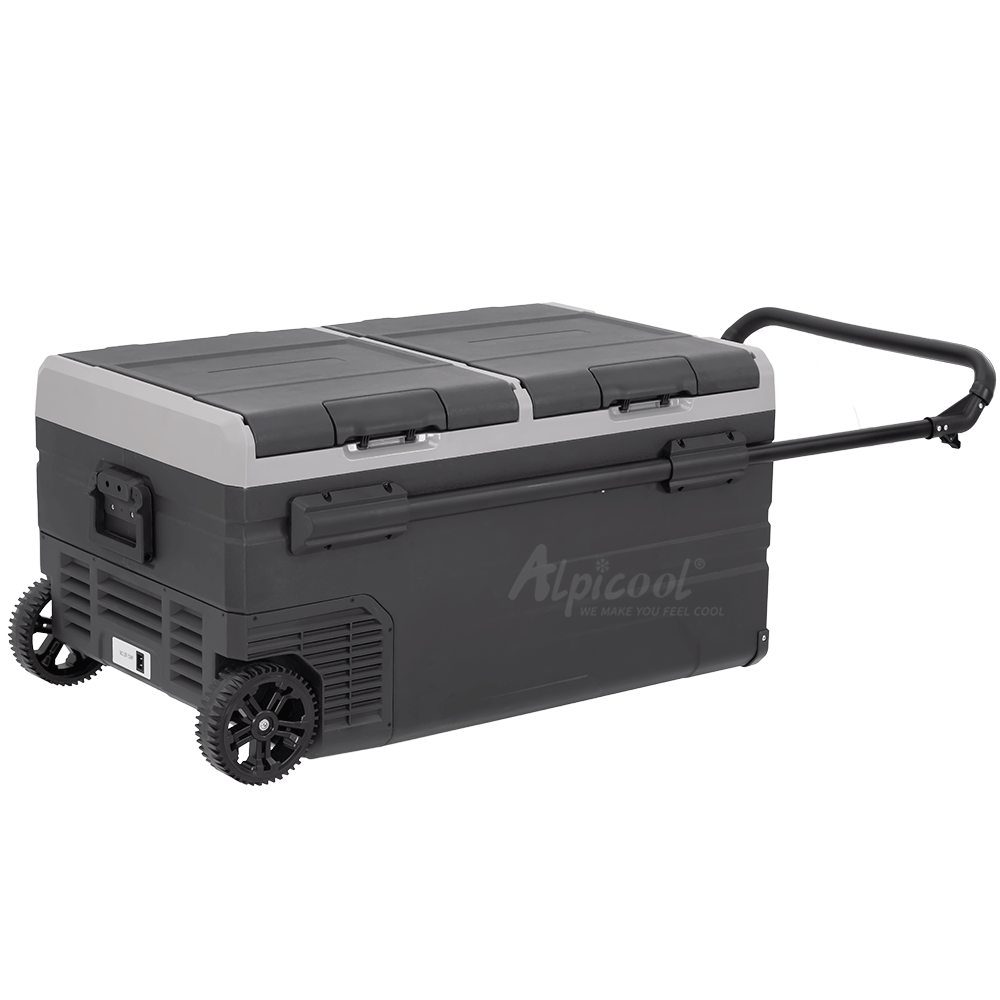 Alpicool TWW95 Car Fridge Double Temparature Control Solar charging Removable Door Refrigerator with Telescoping Handle