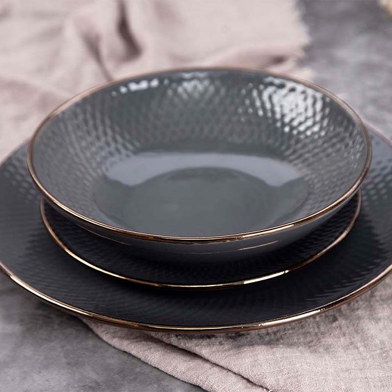 20cm Embossed Soup Plate With With Metallic Rim Rhombus Collection