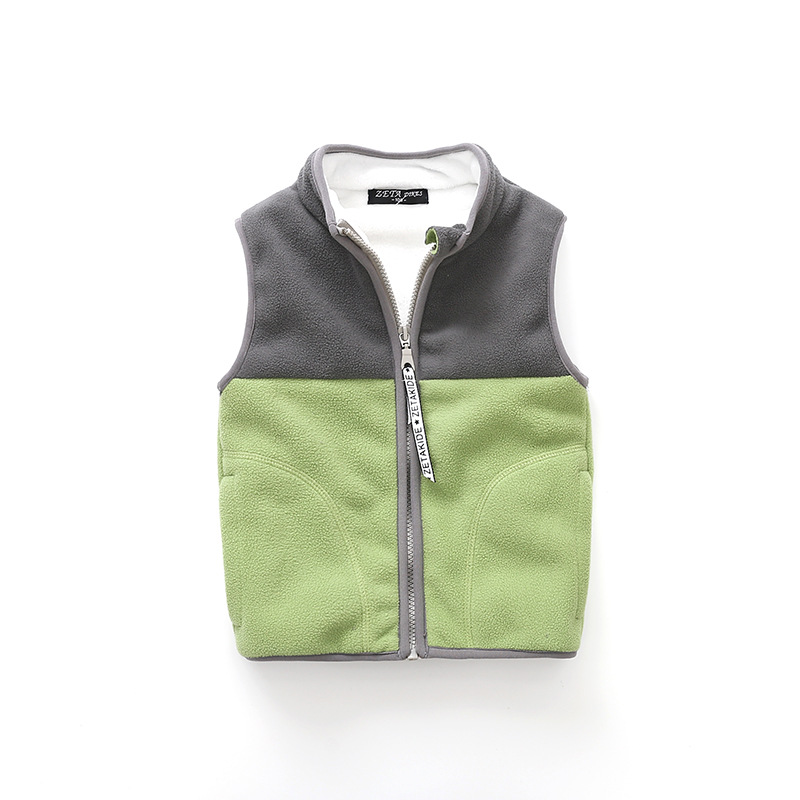 Spring polar fleece small vest, leisure stand-up collar children's vest, color matching children's jacket top
