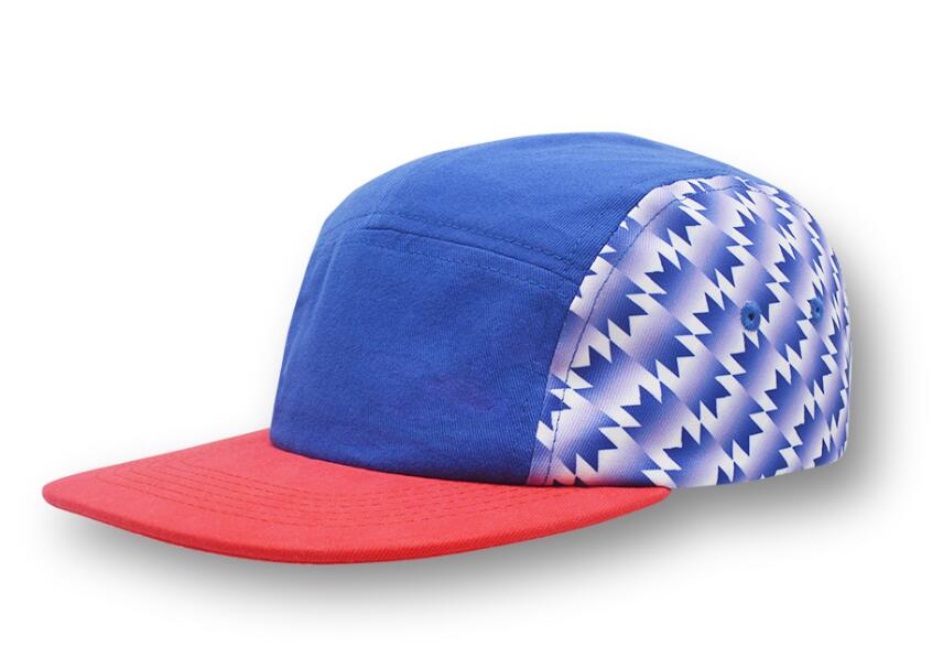 5 panel print flat peak nylon closure cap