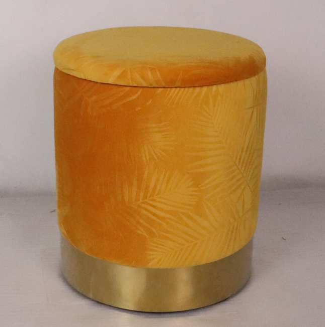 Storage Stool in frost flower velvet with golden ring