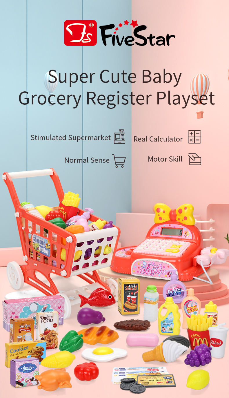 Pink Supermarket Toy Cashier Game Set For Children Cash Register Toy Pretend Play Toys BSCI