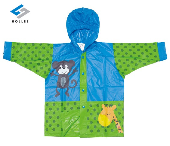 Kids Raincoat Printed Anmial Cartoons Design PVC Rainjacket, PVC Raincoat With Cute Priting On Back And Front