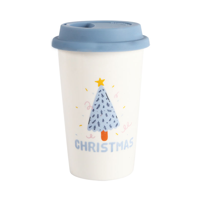 10OZ new bone china mug in Christmas design, without handle, silicon lid