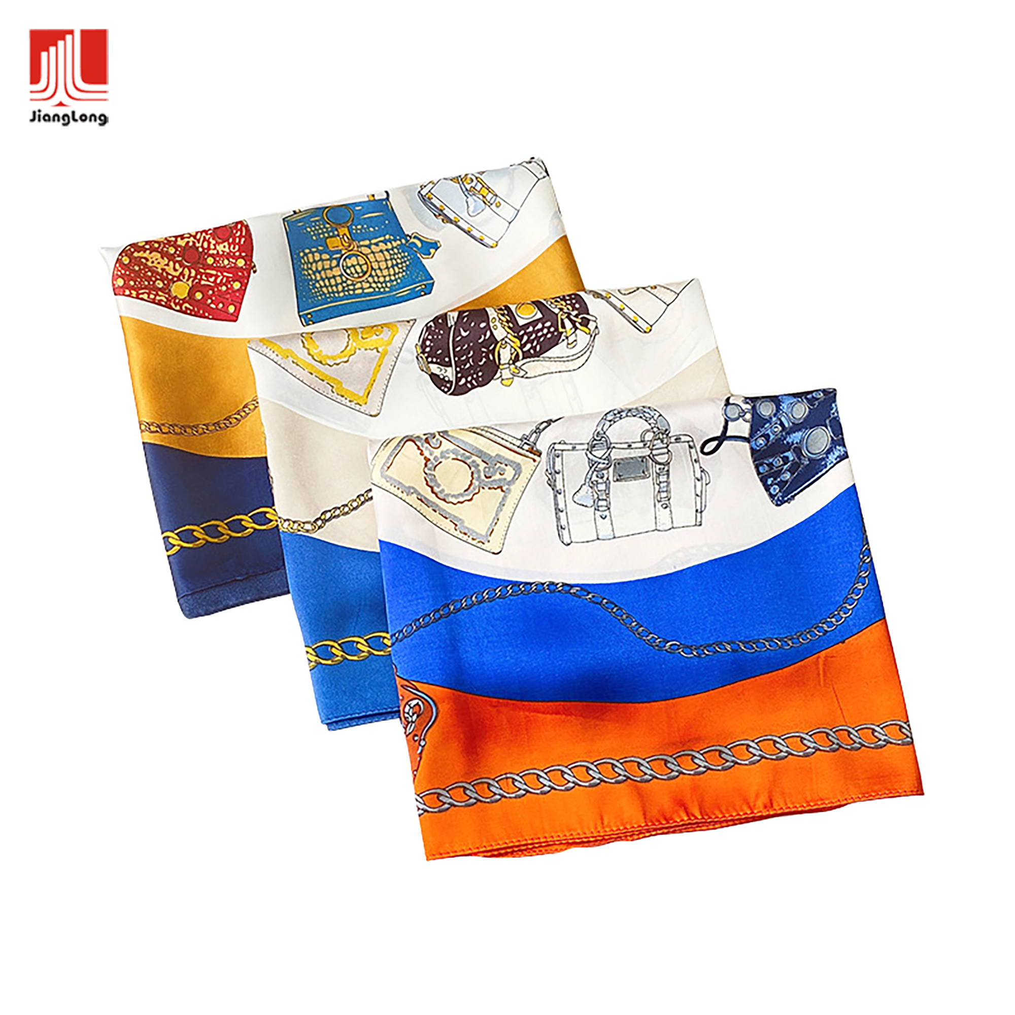 Custom logo digital print summer lightweight square stain silk feel women scarf