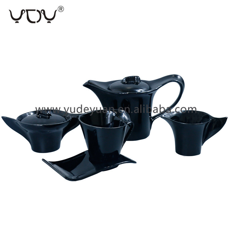 wholesale price 17pcs black fine porcelain coffee tea sets bone china